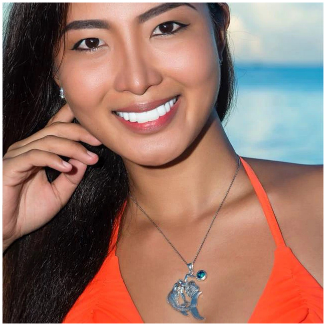 Keeper of the Ocean Sterling Silver Pendant with gem modlled