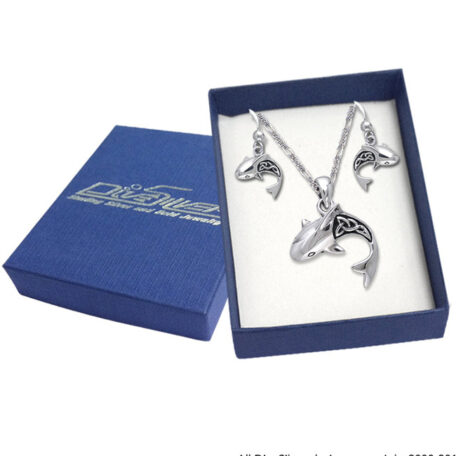 sterling silver Celtic Shark Pendant & Earrings Gift Box