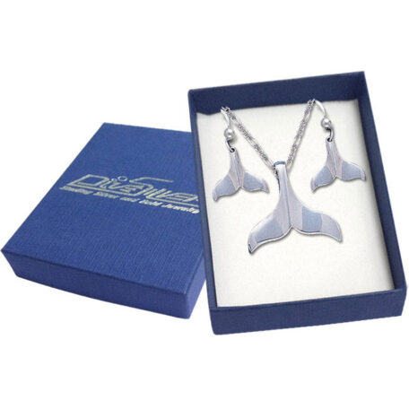 sterling silver Whale Tail Pendant and Earrings Gift Box