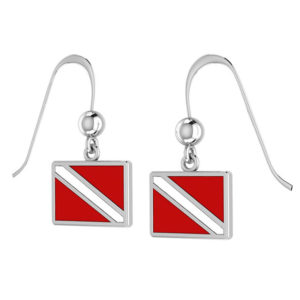 Sterling Silver Dive Flag with Red Enamel Hook Earrings