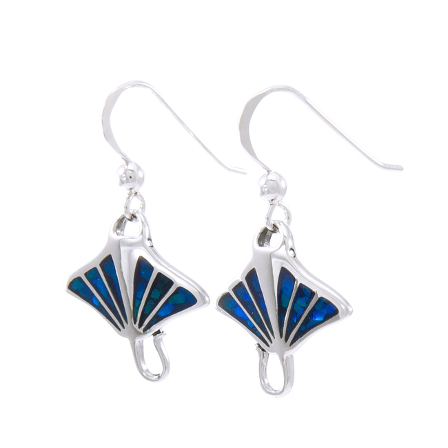TE2500-Manta-Ray-Blue-Wings-Hook-Earring-side sterling silver Manta Ray Blue Wings Hook Earring side view