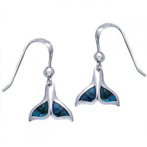 sterling silver Whale Tail Blue Inlay Hook Earrings