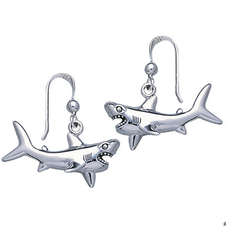 sterling silver Great White Shark Hook Earrings