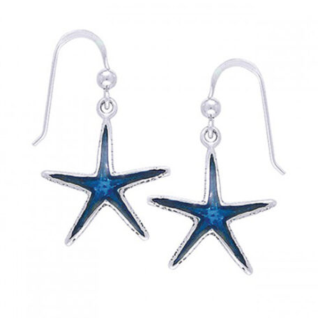 sterling silver Starfish with Blue Enamel Hook Earring