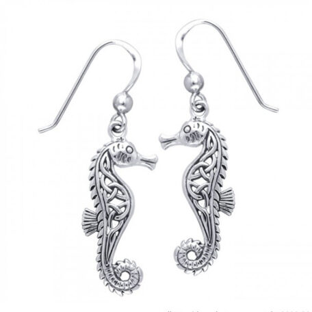 Celtic Seahorse Sterling Silver Hook Earrings TER033