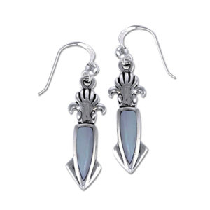 sterling silver Squid Long with mother of pearl Hook Earrings