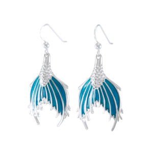 sterling silver Mermaid Tail with blue Enamel Earring