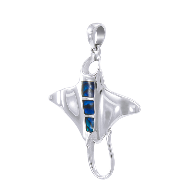 sterling silver side view Manta Ray with Papua Shell Rectangluar Inlay