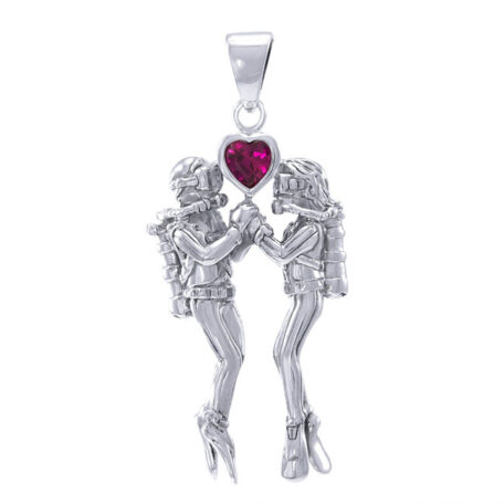 sterling silver Divers in Love - Large pendant with gem