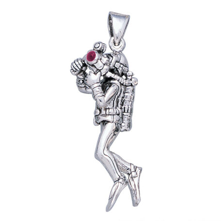 Underwater Photographer Vertical Sterling Silver Pendant with Gem TP2721