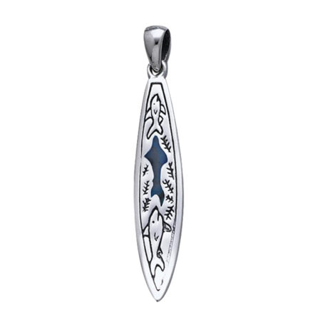 blue enamel Surfboard with Sharks Sterling Silver Pendant