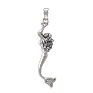 Mermaid Dancing Sterling Silver Pendant with Gem TPD3626