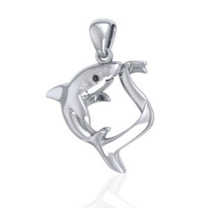 sterling silver Big Eye Thresher Shark Pendant With Gemstones pendant