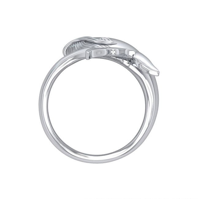 sterling silver Graceful Bull Whale ring side view